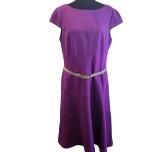 Anne Klein Purple A-Line Dress with Flutter Cap Sleeves